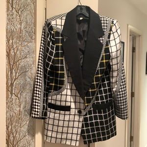 Vintage 90s patchwork long blazer Moschino Chanel style